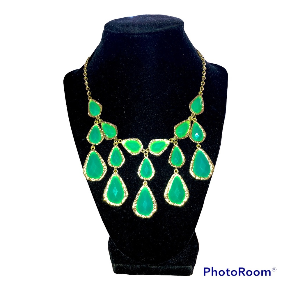Geometric Green Gold Costume‎ Jewel Cut Dangle Bib Necklace